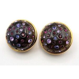 JOAN RIVERS BLUE‎ LUCIET PURPLE CRYSTAL CLIP ON EARRINGS SIGNED GOLD TONE